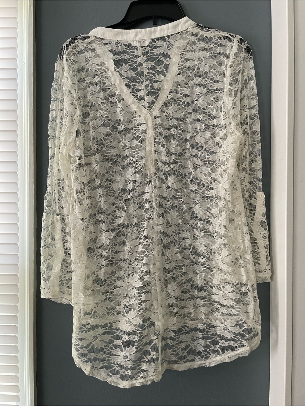 Sheer Ivory Lace Button-Front Blouse/Cover-up Womens XL